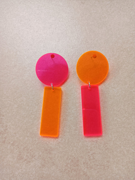 Neon Fuschia Orange Acrylic Earrings