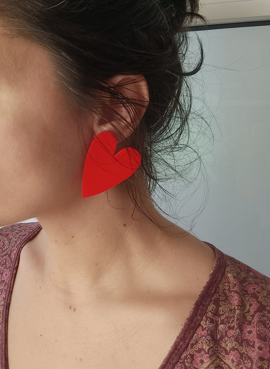 Acrylic Heart Stud Earrings, Large Laser Cut Post Earring