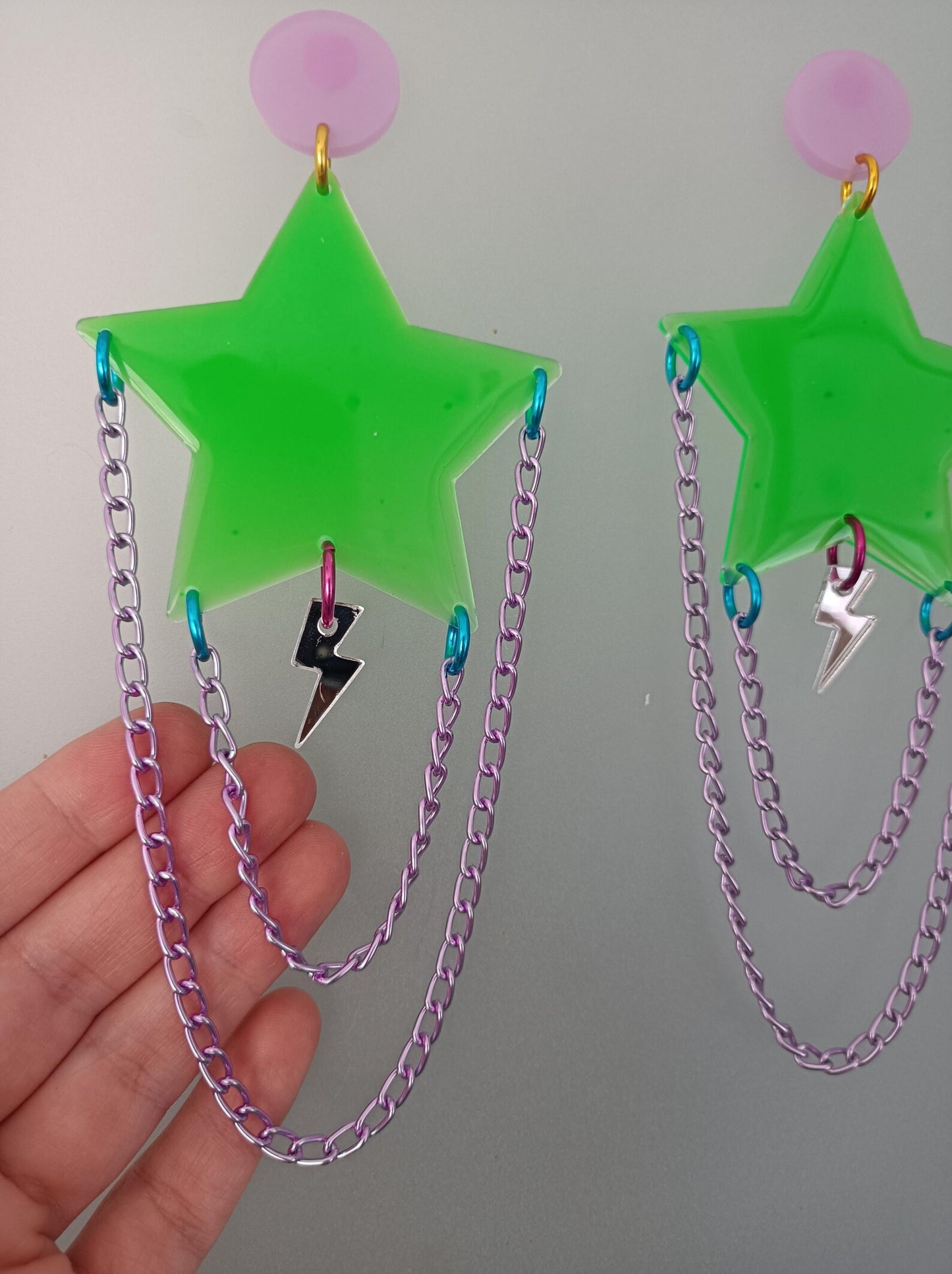 Neon Acrylic Star Chain Earrings