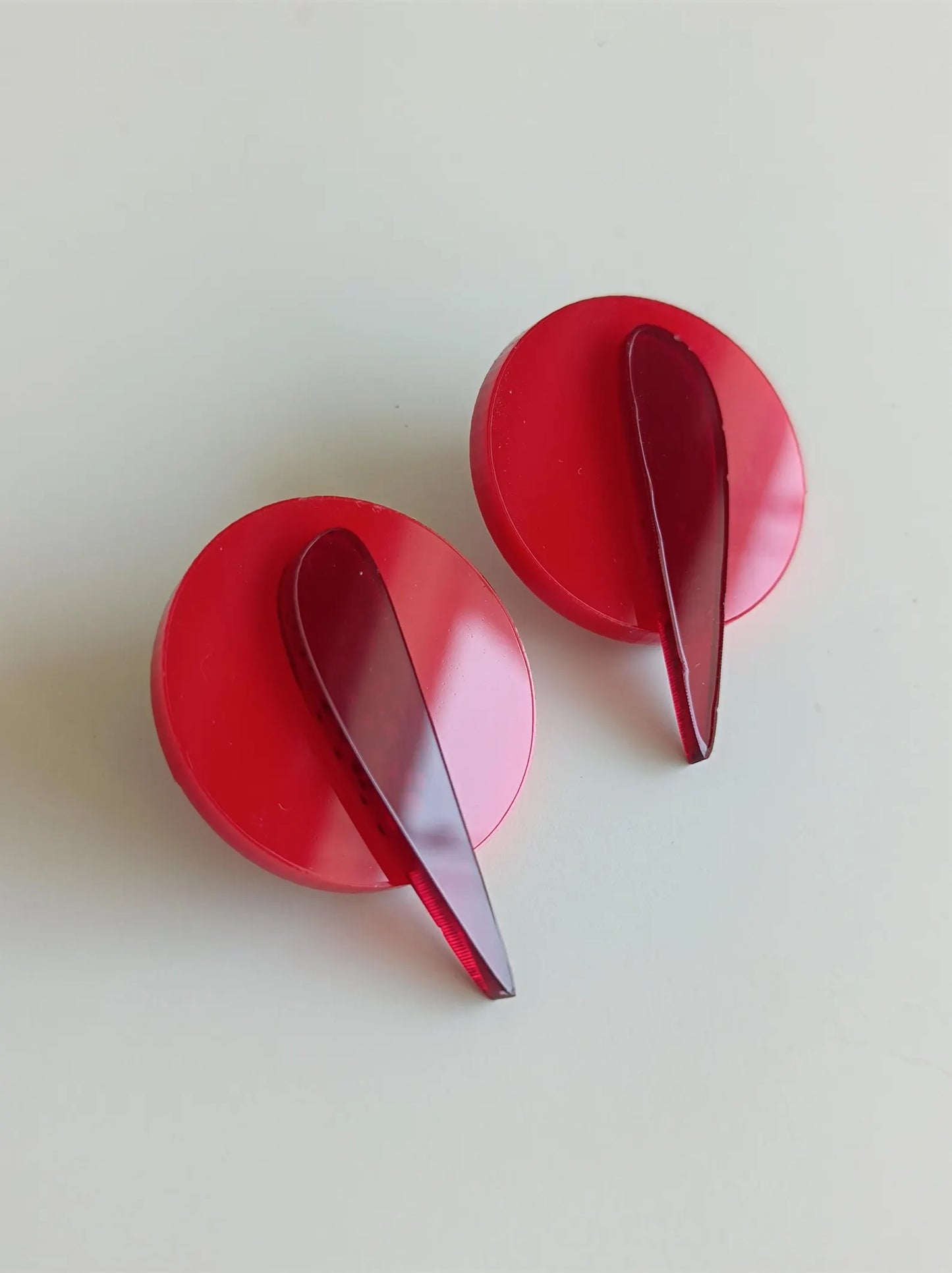 Red Acrylic Disc Stud Earrings