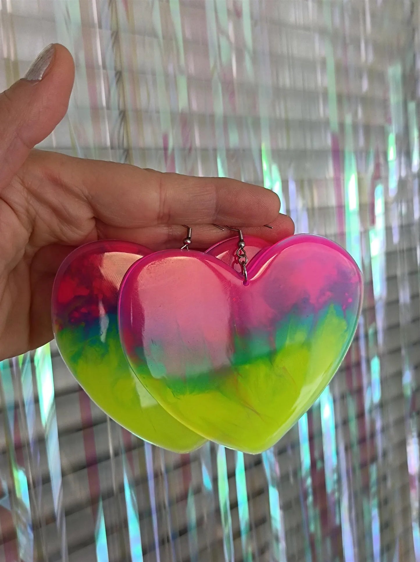 Huge Neon Tie Dye Heart Earrings