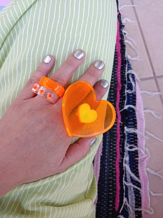 Neon Orange Heart Ring