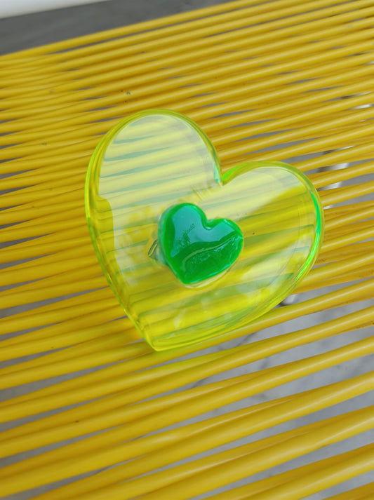 Huge Neon Green Heart Ring