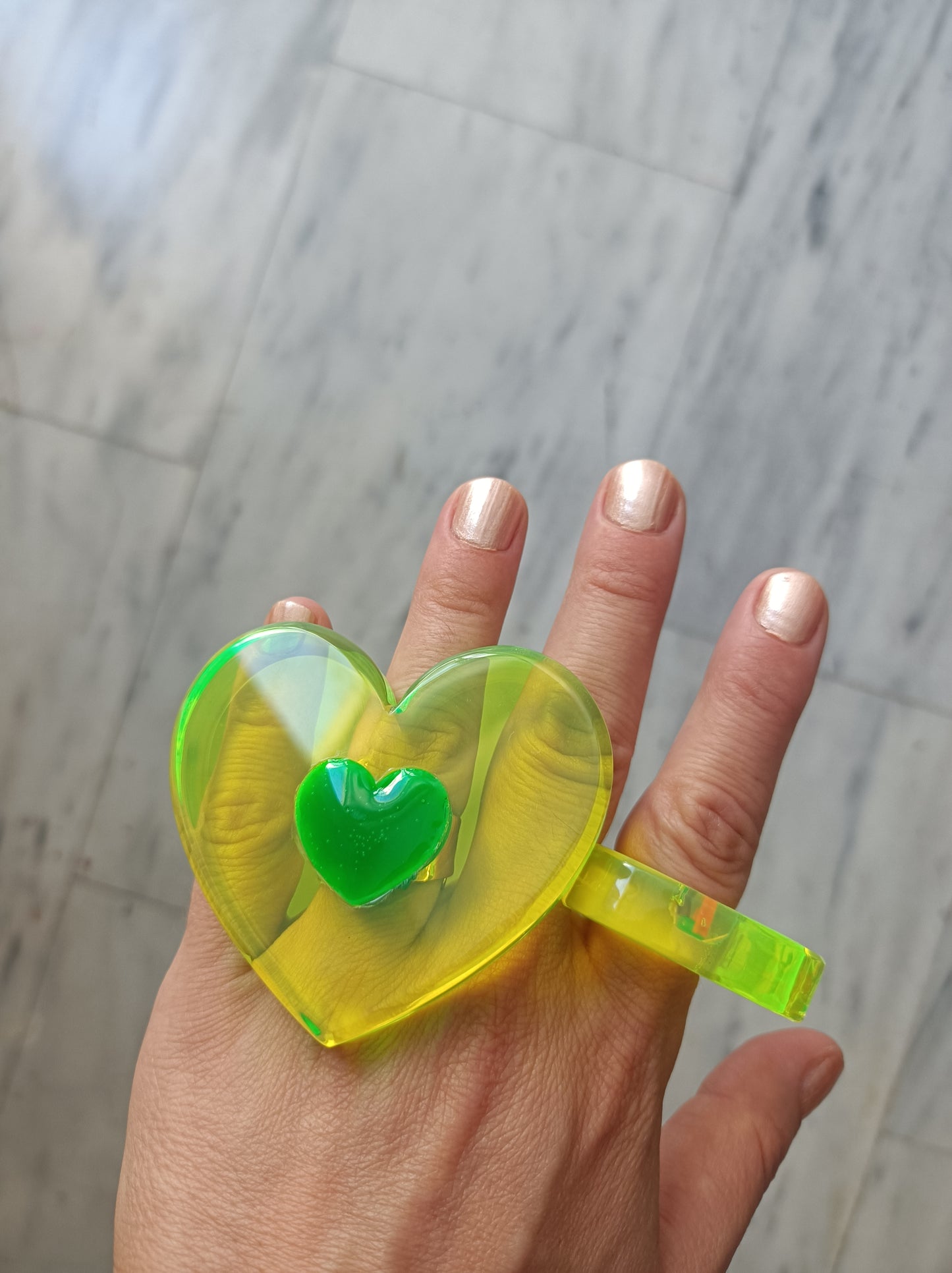 Huge Neon Green Heart Ring