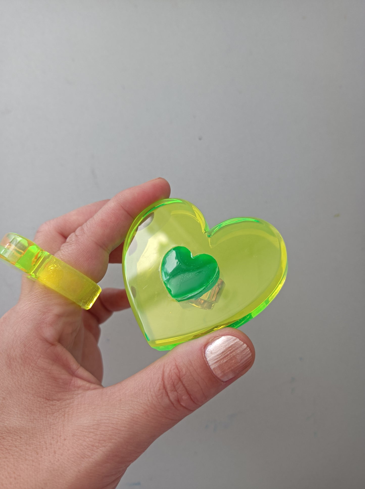 Huge Neon Green Heart Ring