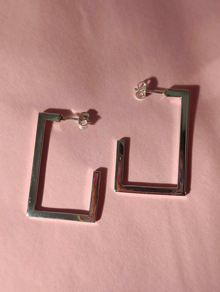 Silver Rectangular Hoops