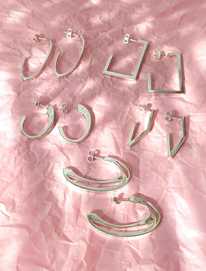 Silver Rectangular Hoops