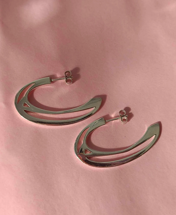 Silver Architectural Hoop Earrings