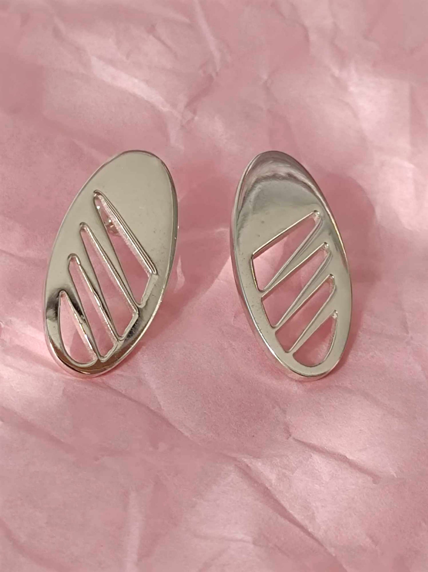 Silver Oval Stud Earrings