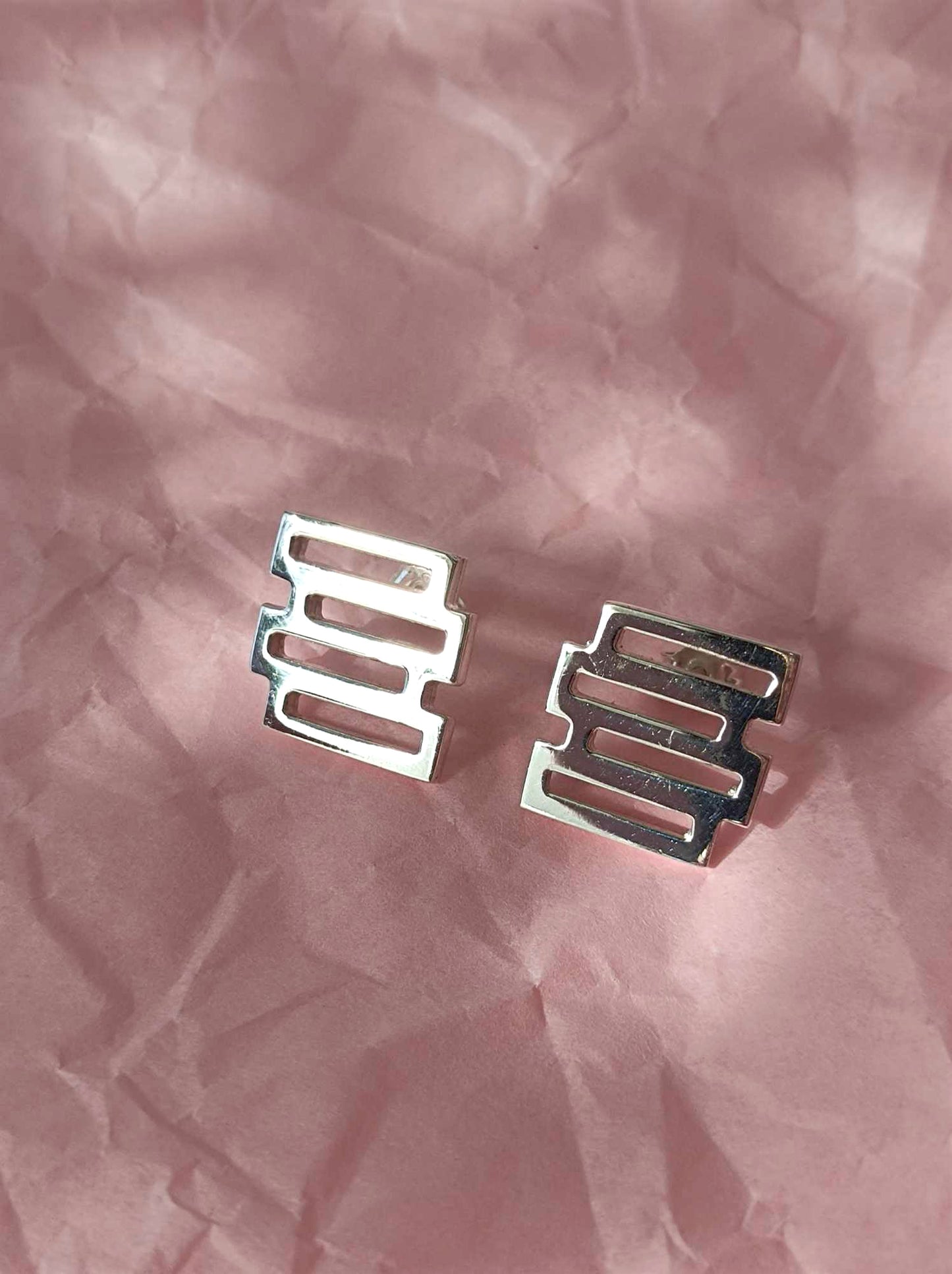 Silver Brick Stud Earrings