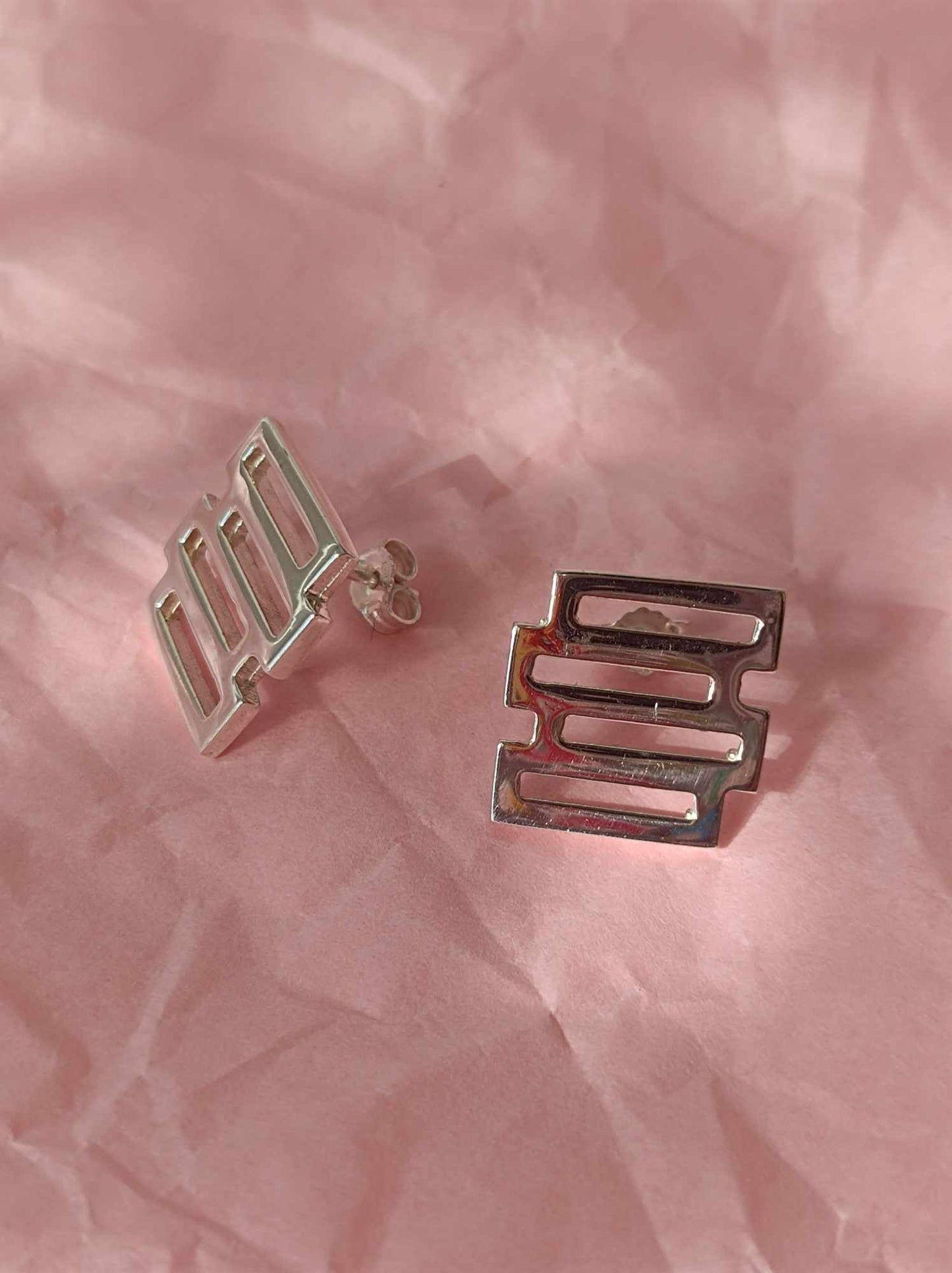 Silver Brick Stud Earrings