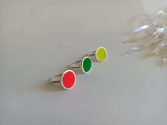 Neon adjustable ring, Fluo pink green yellow ring