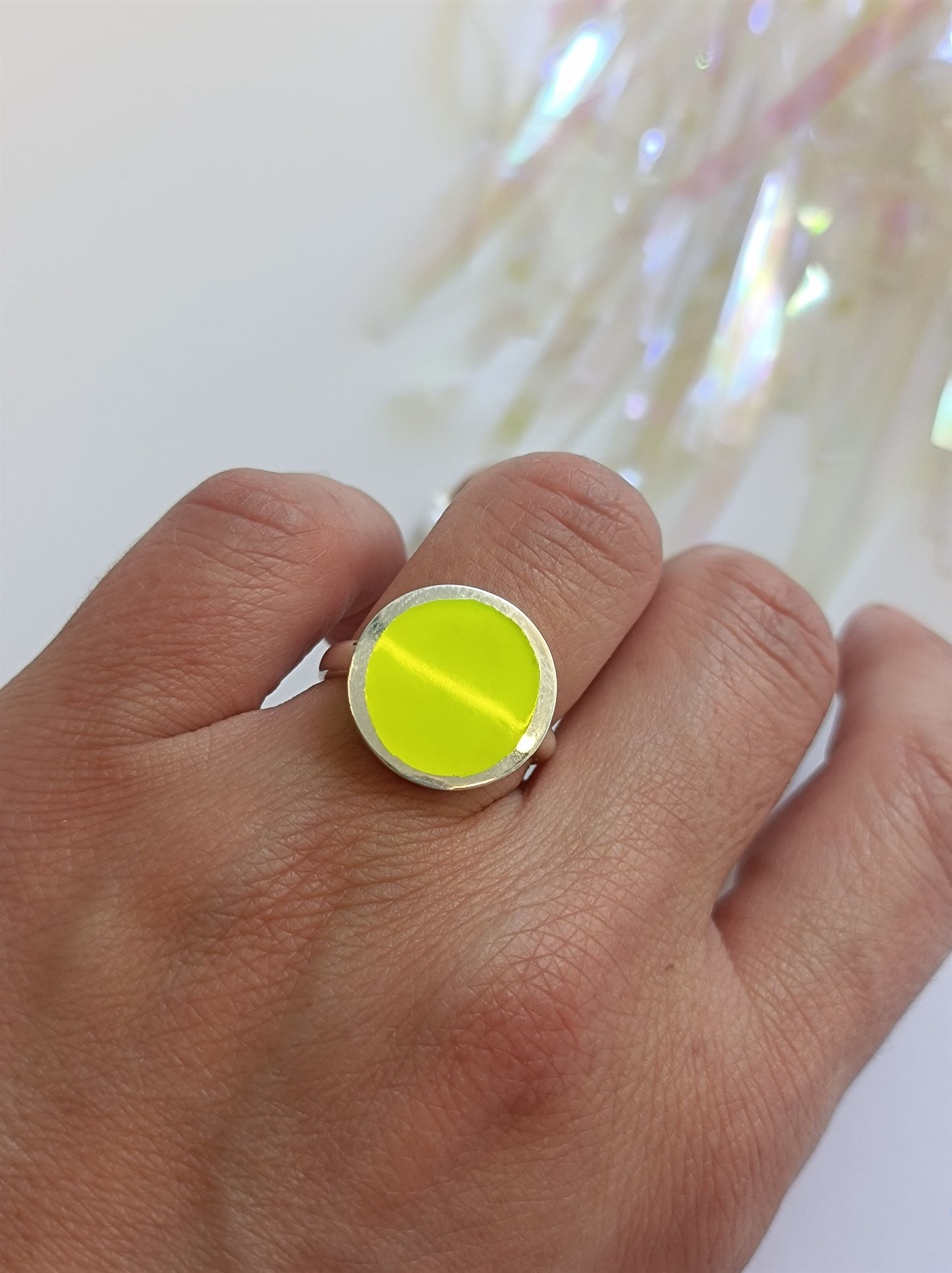 Neon adjustable ring, Fluo pink green yellow ring