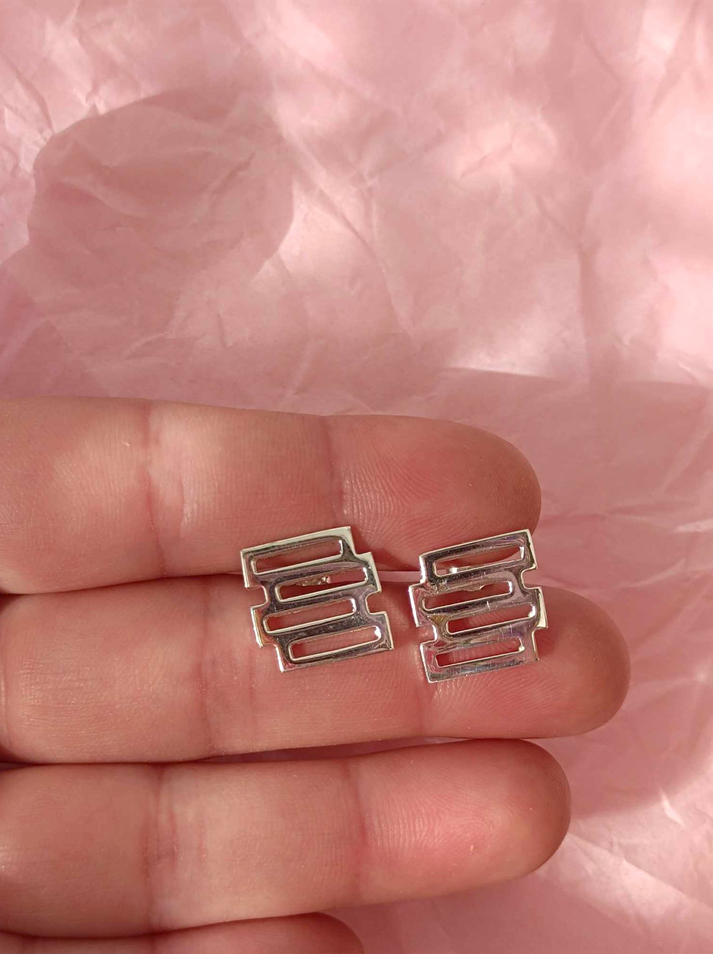 Silver Brick Stud Earrings