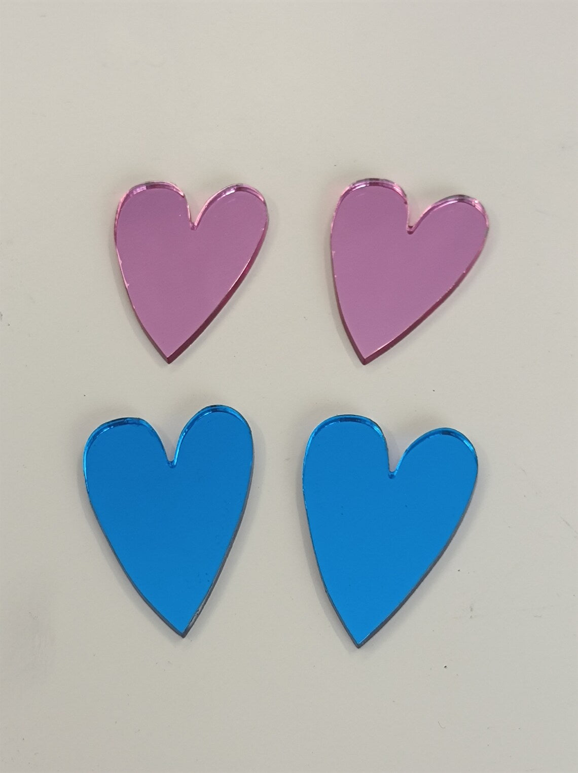 Mirrored Acrylic Heart Earrings, Blue Pink Laser Cut Heart Studs