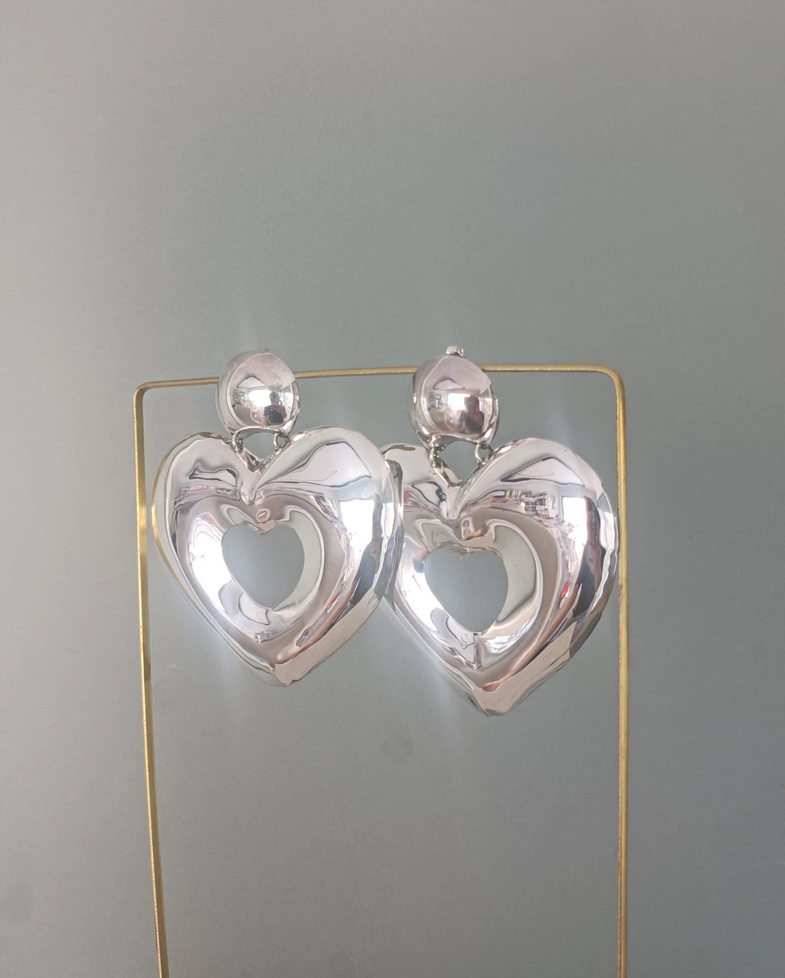 Large Silver Heart Earrings