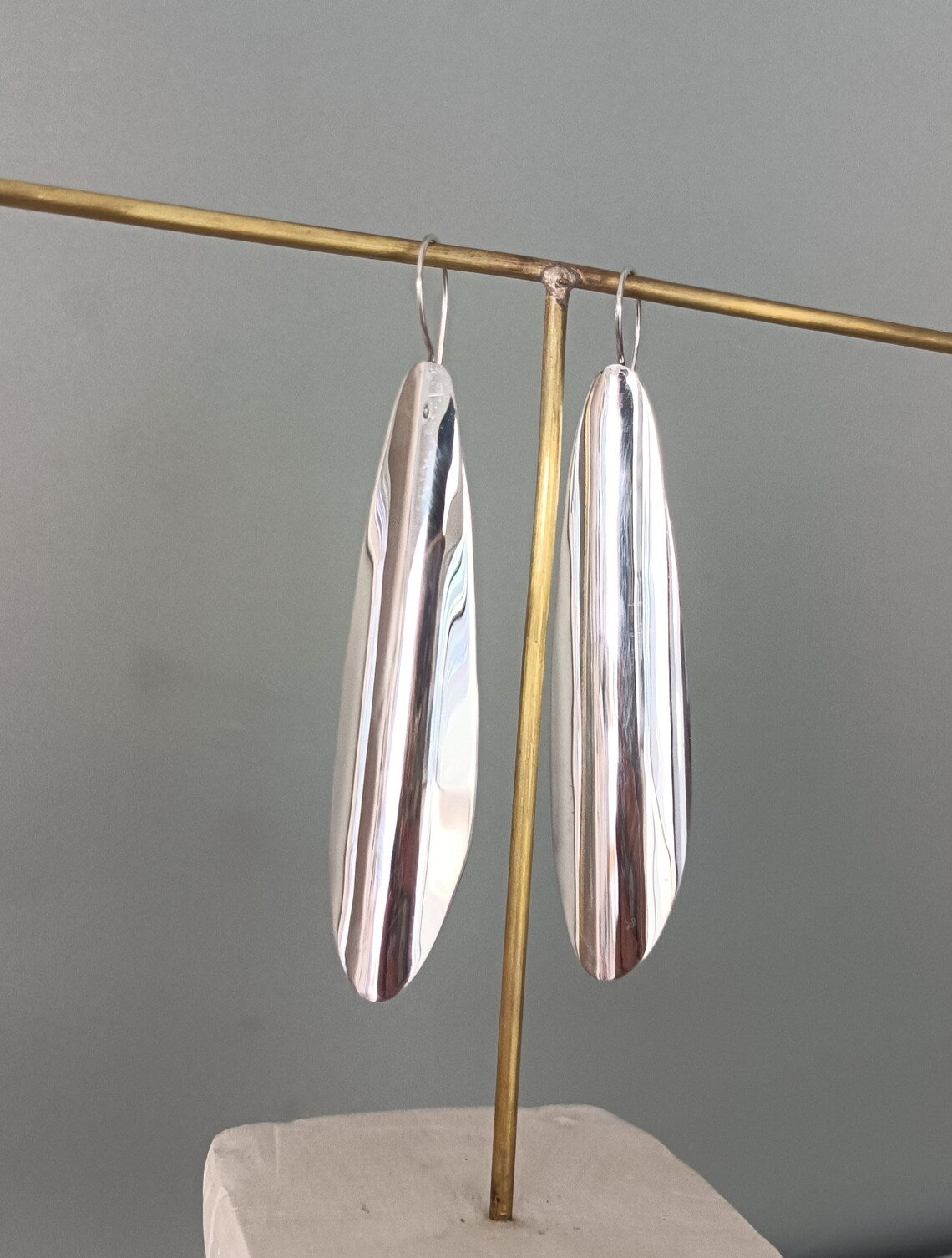 Long Sterling Silver Leaf Earrings