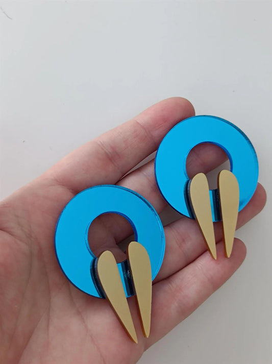 Blue Mirror Acrylic Statement Earrings