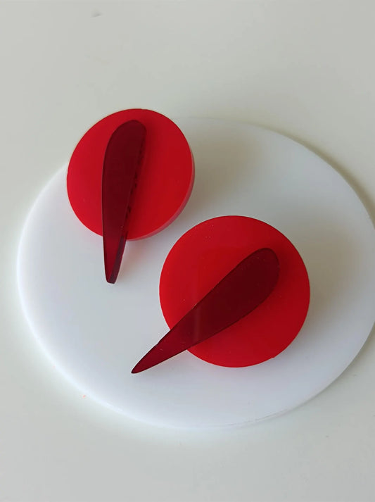 Red Acrylic Disc Stud Earrings