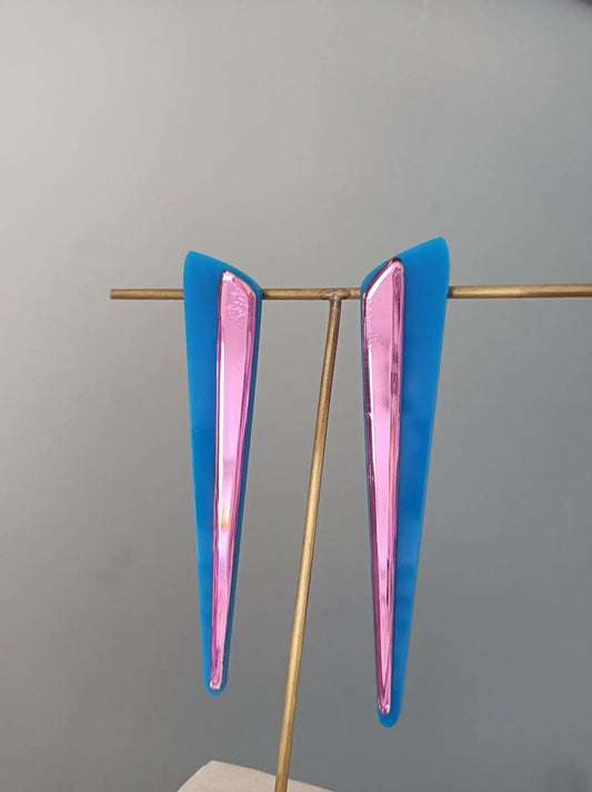 Long Blue Acrylic Statement Earrings