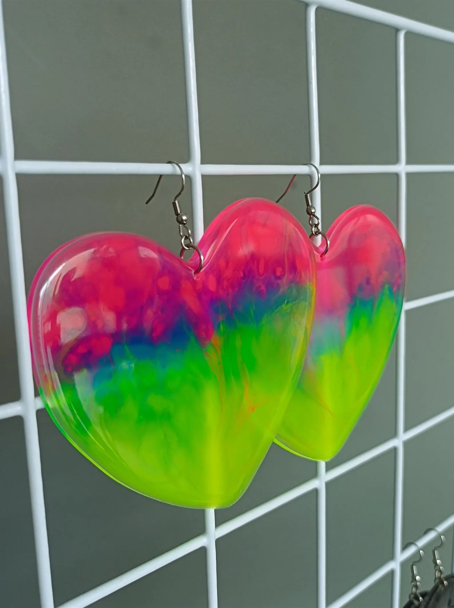 Huge Neon Tie Dye Heart Earrings