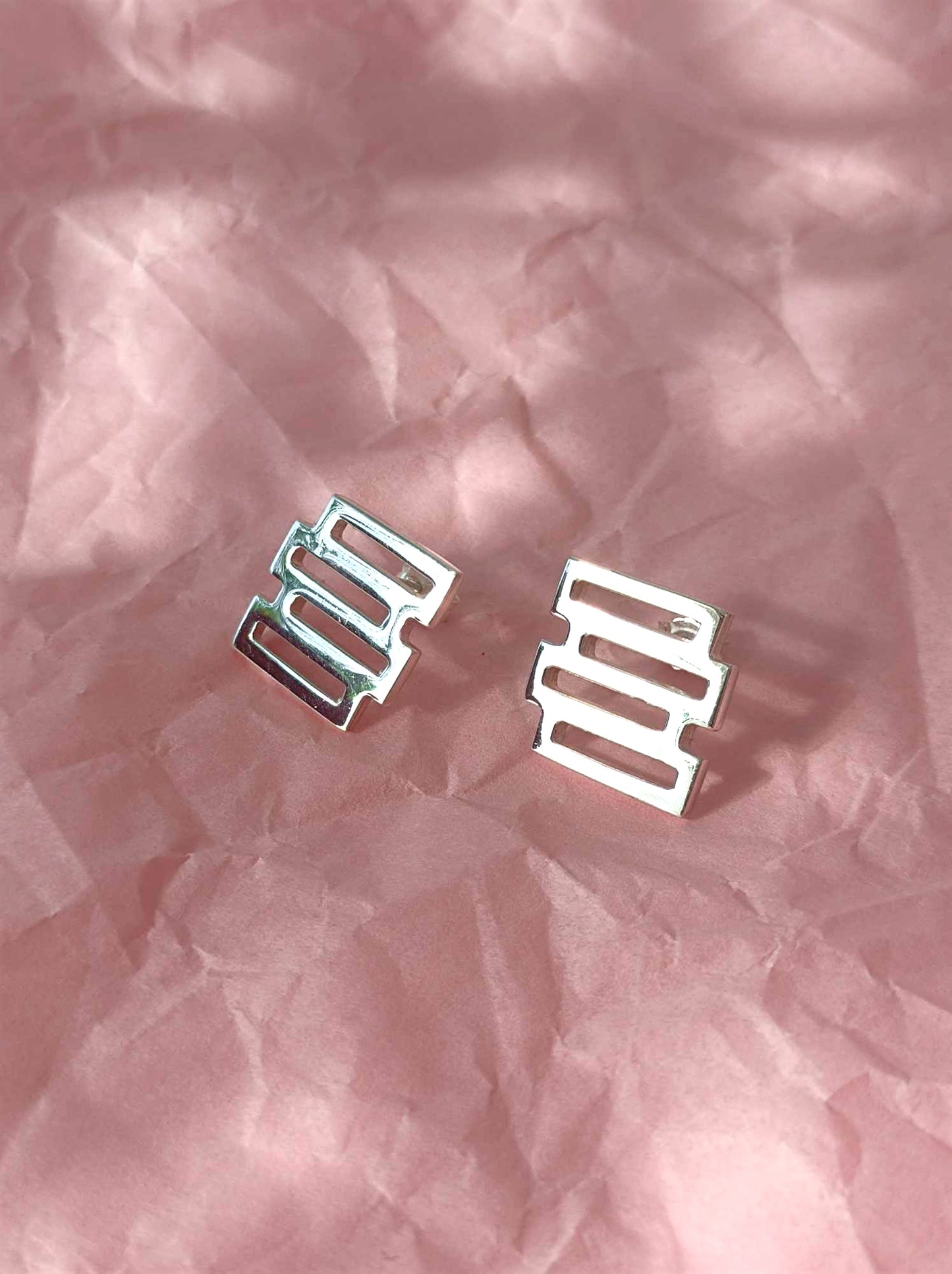 Silver Brick Stud Earrings